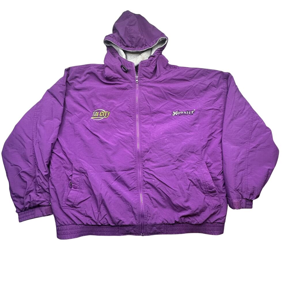 Vintage Hoosier Racing Tire Full Zip Hoodie Nylon Jacket Mens 3XL Purple Lined